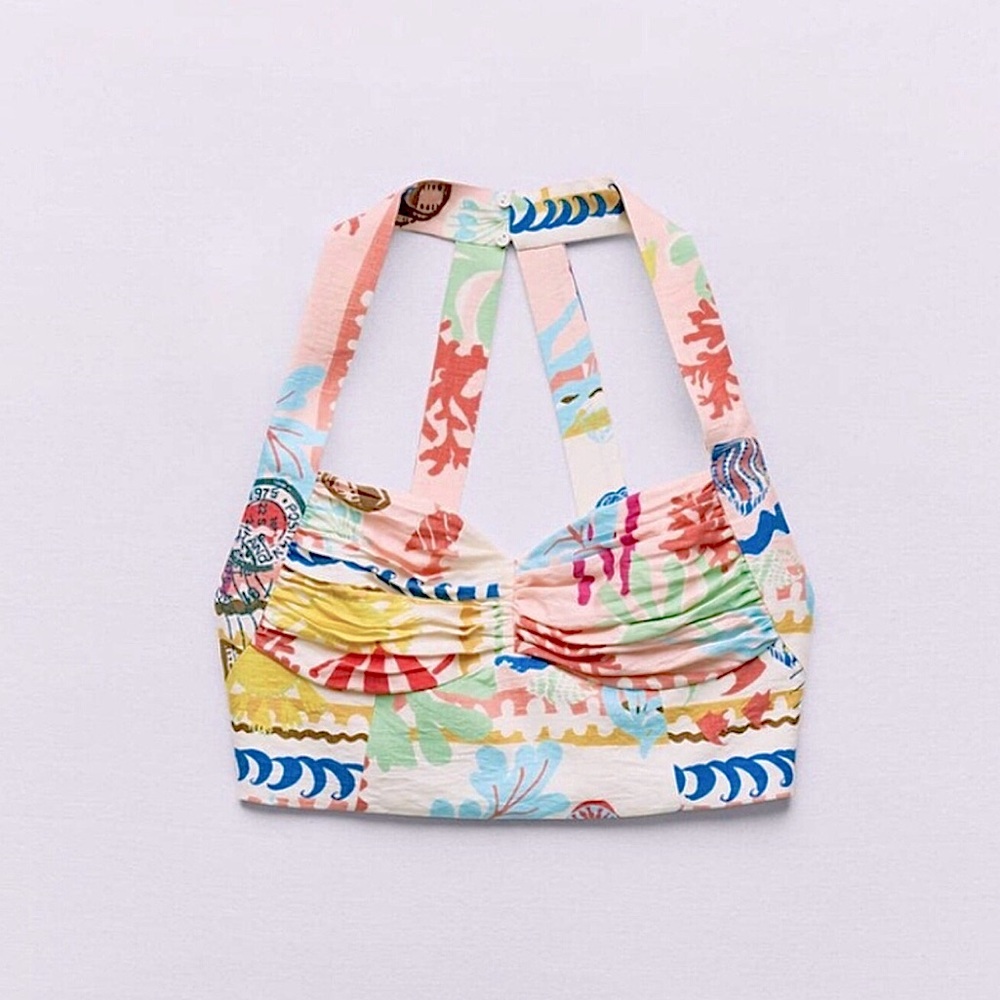 Zara Multi-Color Ruched Crop Top - Picture 3 of 7